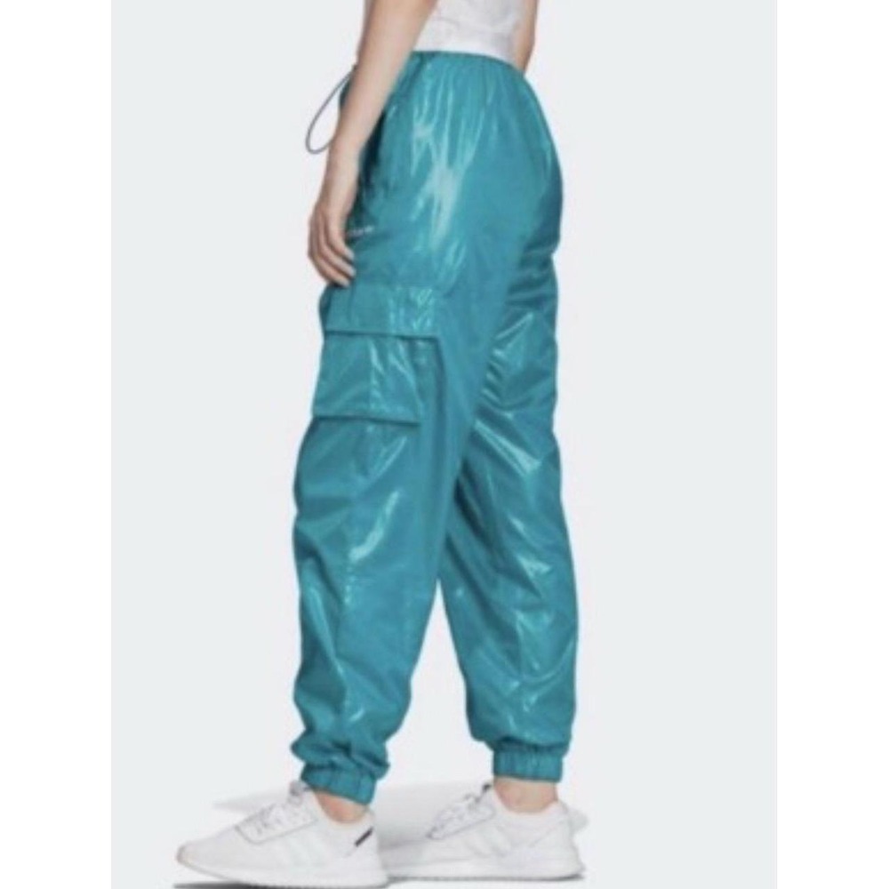Adidas Original Teal Cargo Drawstring Shiny Glossy Break Dance Jogger Pants - Picture 2 of 6